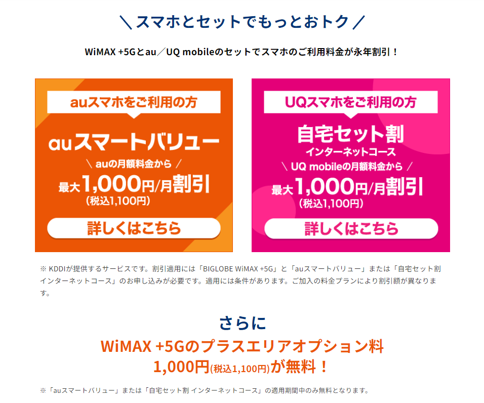 WiMAX +5Gとau／UQ mobileのセットでスマホのご利用料金が永年割引！